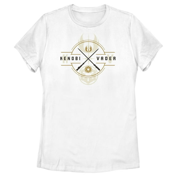 Women's Star Wars: Obi-Wan Kenobi Vader and Kenobi Lightsaber Crest Graphic Tee White 2X Large