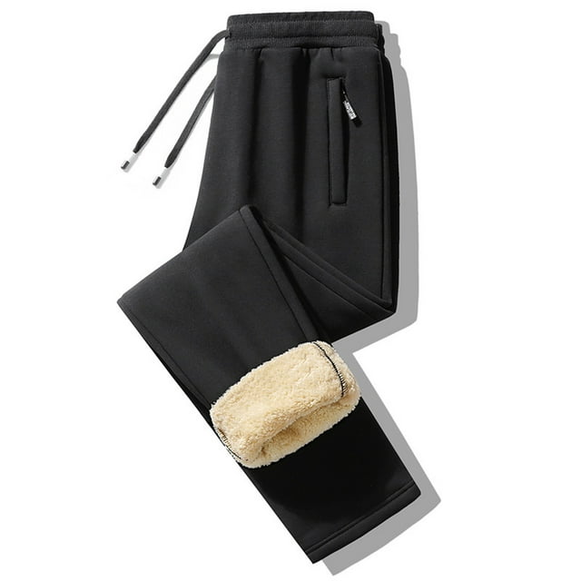 FcBaudy Full Length Pants Man Solid Color Lamb Wool Fleecing Intensification Trousers Warm Pajama Pants Man Polyester Trousers