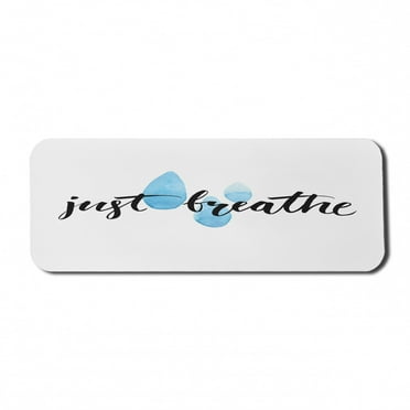 Saying Computer Mouse Pad, Just Breathe Brush Lettering with Watercolor Style Raindrop Spots, Rectangle Non-Slip Rubber Mousepad Large, 31" x 12" Gaming Size, Pale Blue White, by Ambesonne