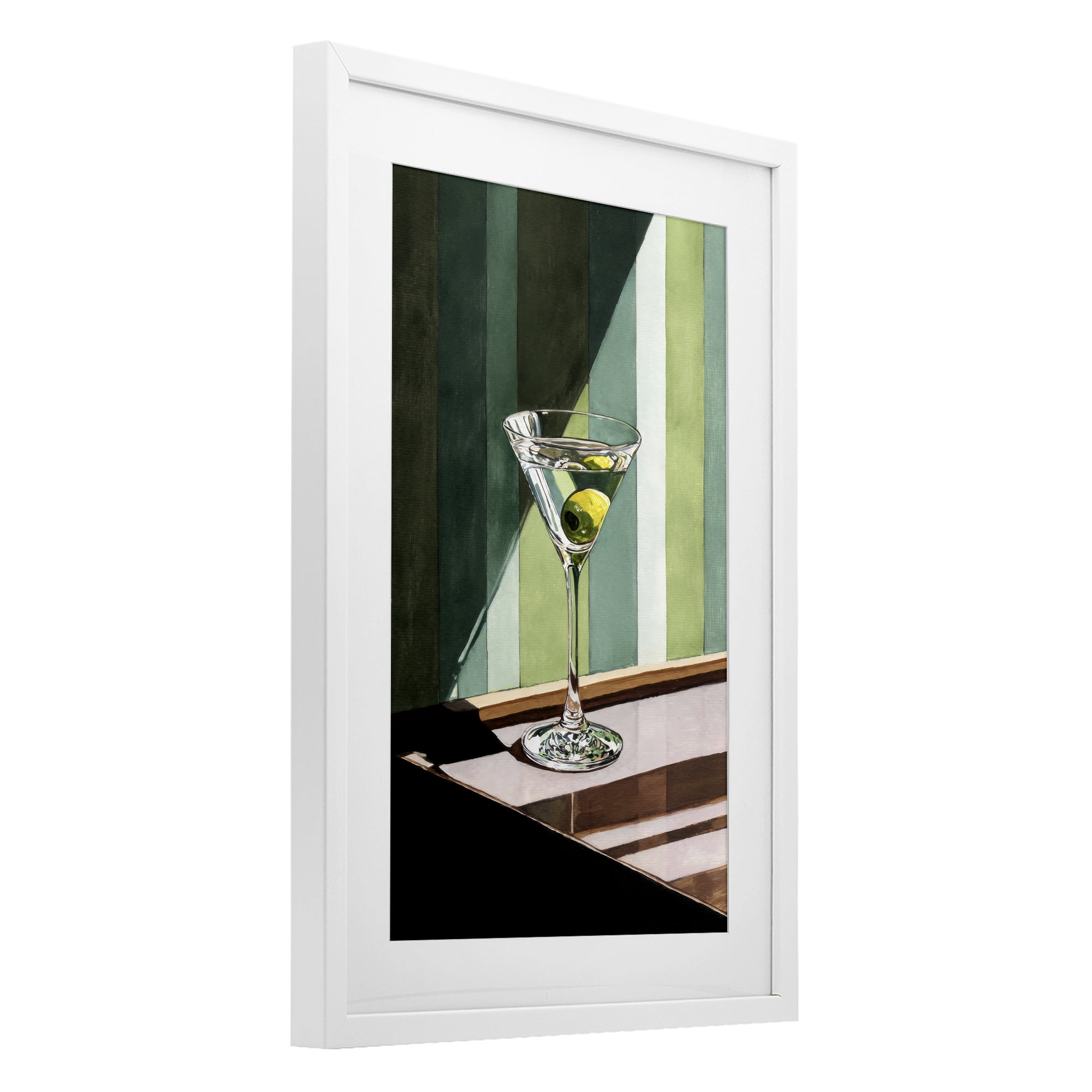 Stupell Industries Olive Martini in Sun Beam White Framed Print Under Glass, design by Petal Prints Design