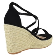 TOP MODA Women Espadrille Wedge High Heels Sandals Open Peep Toe Platform Ankle Strap PLATA-1 Black Nubuck 10