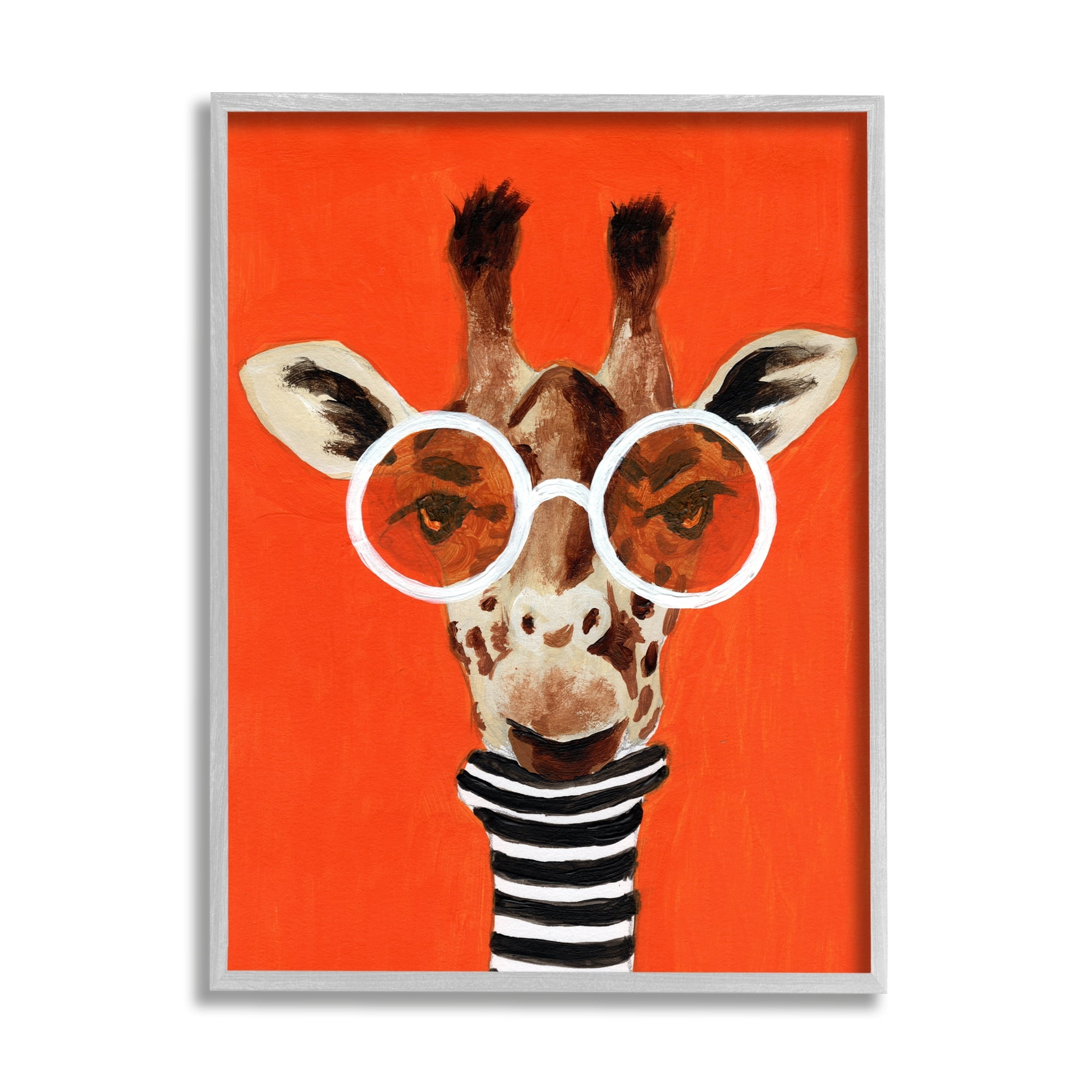 Stupell Industries Bold Giraffe Turtleneck & Glasses Animals & Insects Painting Gray Framed Art Print Wall Art