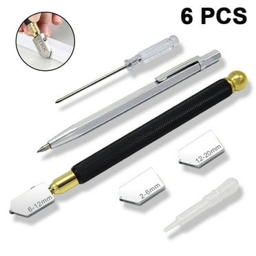Glass Cutter Tool Set Pencil Style Oil Feed Carbide Tip with Bonus Blades and Screwdriver