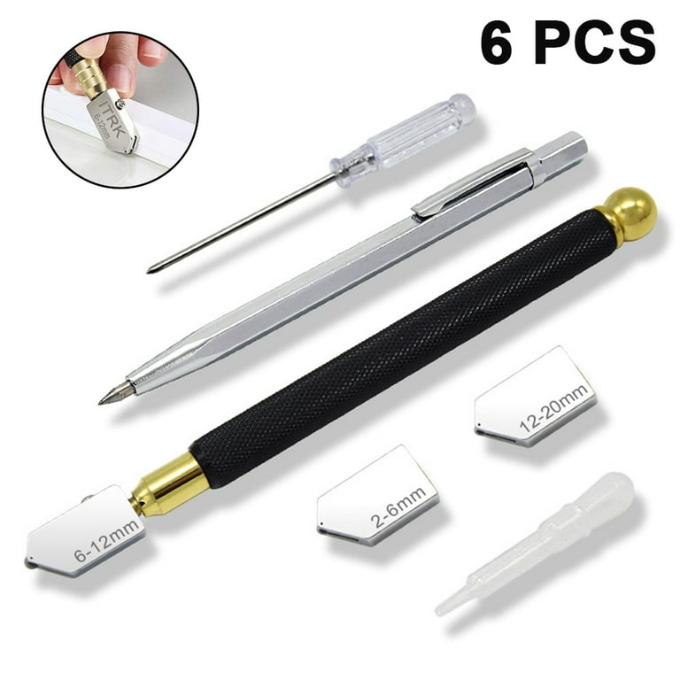 Glass Cutter Tool Set Pencil Style Oil Feed Carbide Tip with Bonus Blades and Screwdriver
