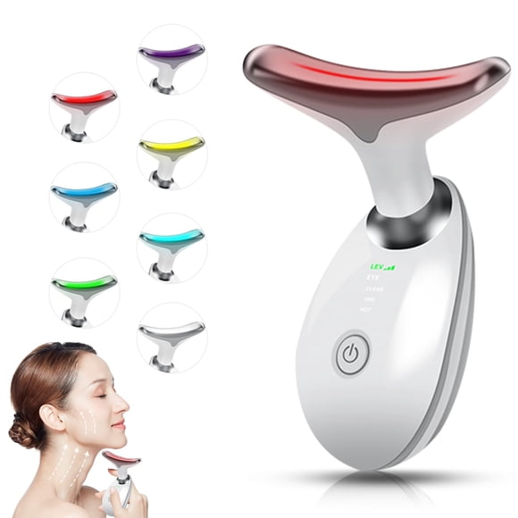Yolopim Masajeador Facial y Cuello Masajeador Facial y Cuello de 7 Colores para Rutina de Cuidado de la Piel en Casa Masajeador Facial con Diseño Antideslizante Blanco