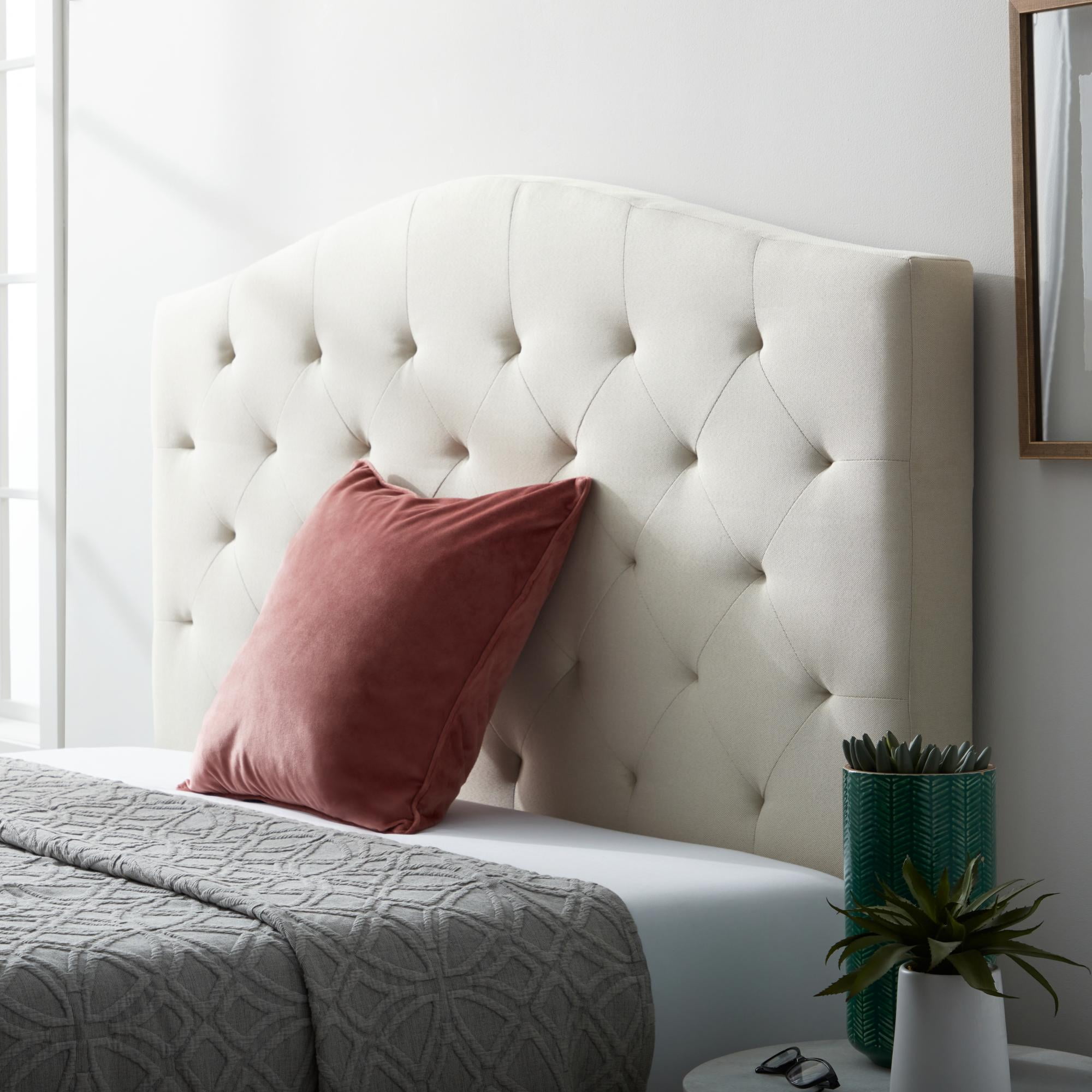 Rest Haven Hillboro Curved Edge Upholstered Headboard, King, Cream