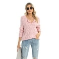 thumbnail image 3 of Baywell Women's Long-Sleeve Knit Button Down Cardigan Sweater, Pink, US 12, 3 of 6