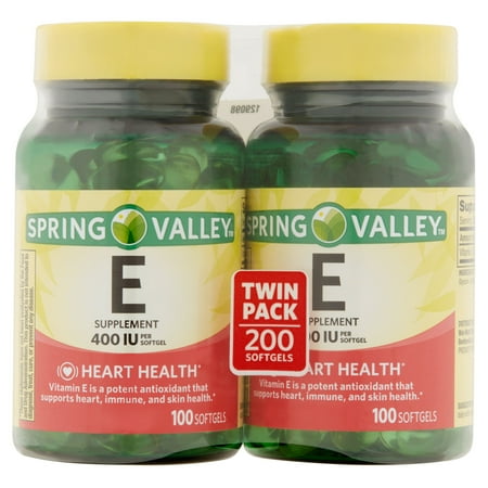 Spring Valley Coeur / immunitaire Santé 400 UI de vitamine E supplément, 100 pc, 2 ct