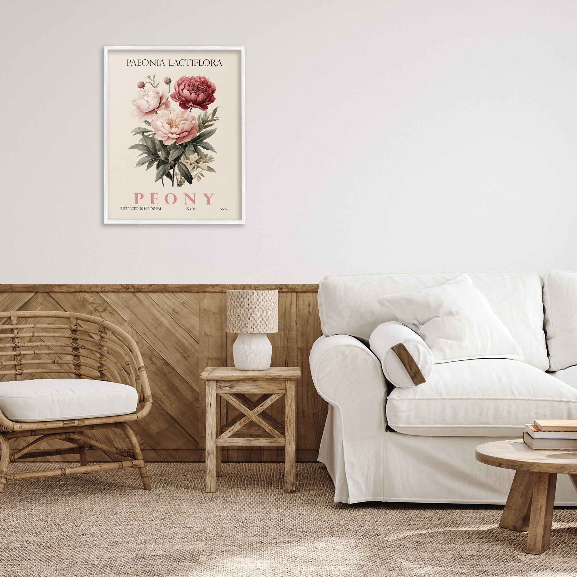 Stupell Industries Natural Peony Bundle White Framed Giclee Art, design by Christopher Giampietro