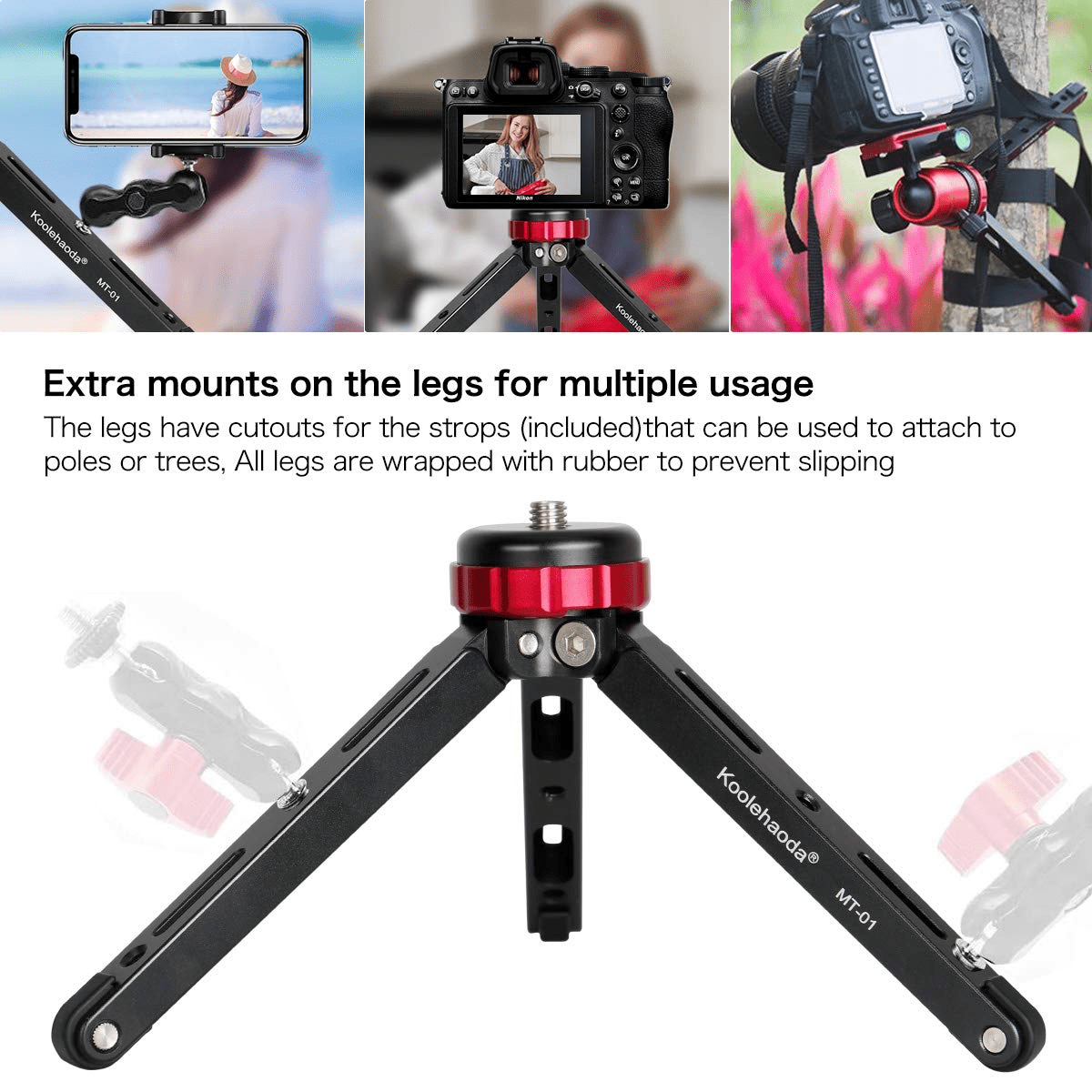 Koolehaoda Mini Tripod,CNC Aluminum Portable Travel Tabletop Tripod with 1/4 and 3/8 Screw Mount for DSLR Camera,Monopods and Ballhead MT-01