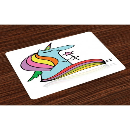 

Unicorn Placemats Set of 4 Doodle Drawing of a Mythical Animal Colorful Horse with Horn Holding a Magic Wand Washable Fabric Place Mats for Dining Room Kitchen Table Decor Multicolor by Ambesonne