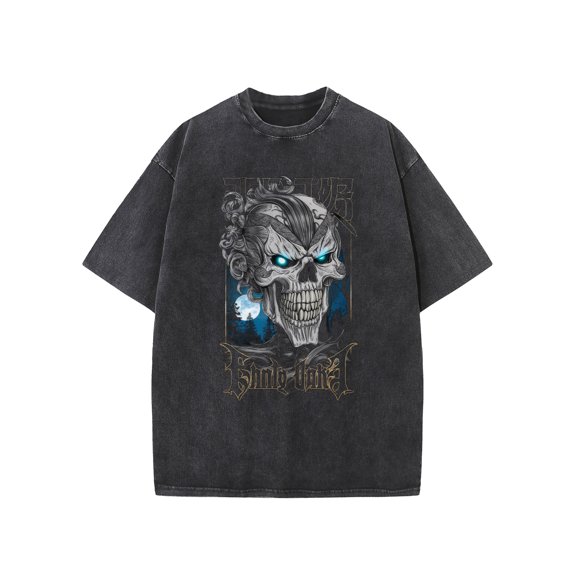 Trendy and Stylish Hip-hop Washed Distressed Short Sleeve T-shirt for Men Women-B