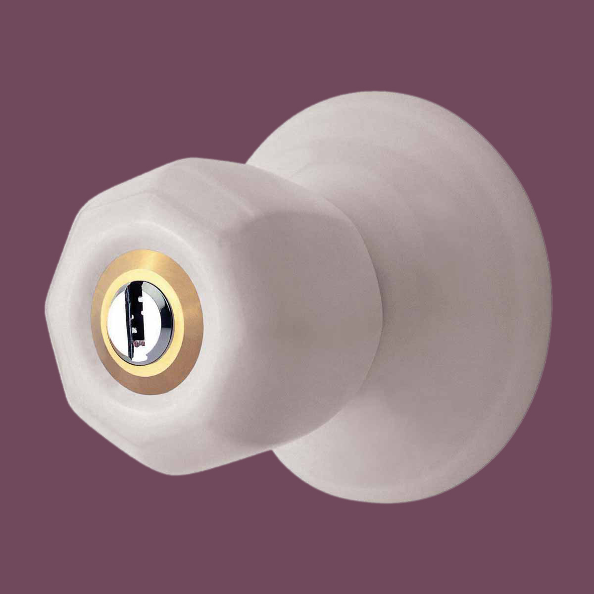 Renovators Supply Porcelain Door Lock 2 in Adjustable Backset White Hexagonal Door Knob with Lock