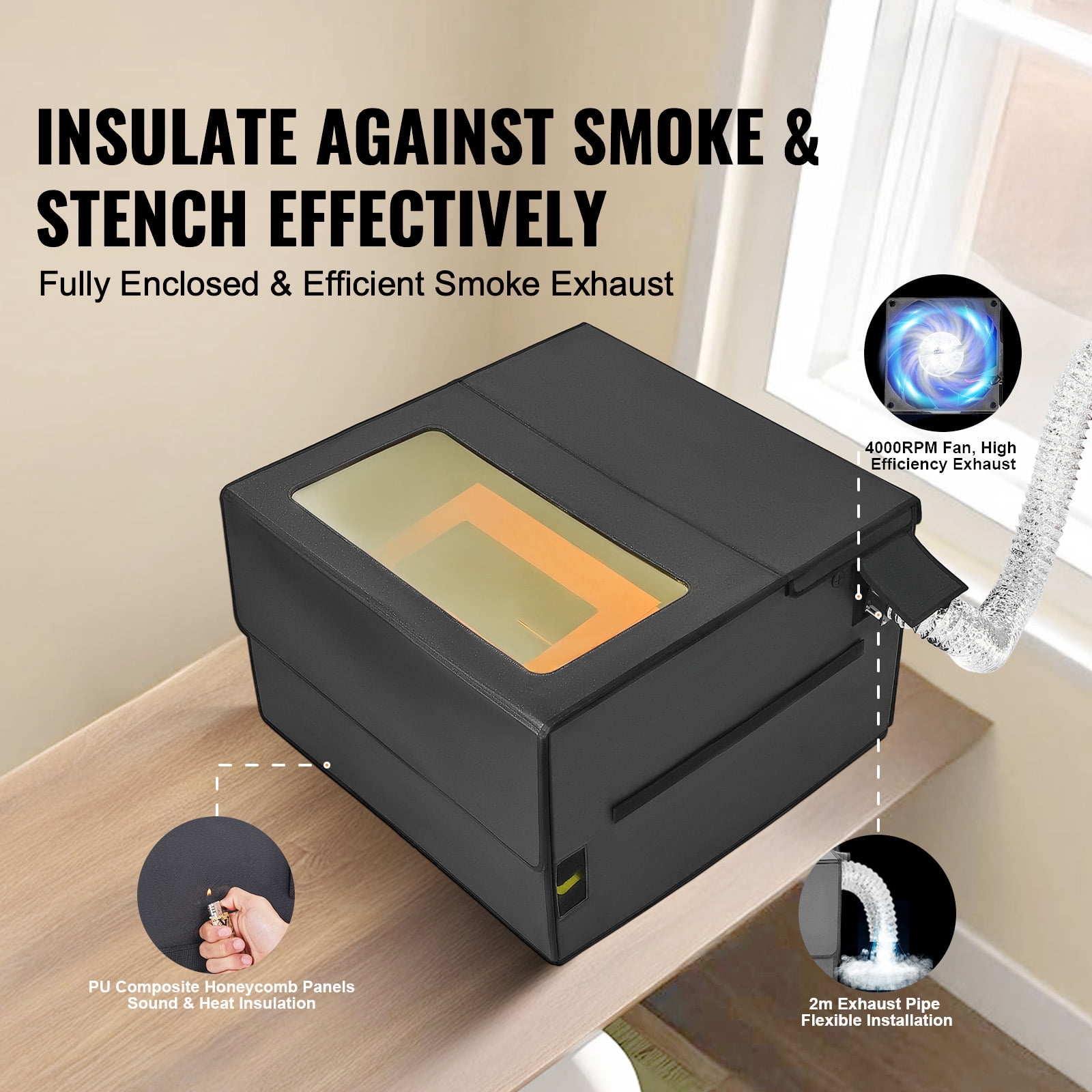 KFFKFF Laser Carving Machine Protective Housing, Dimensions 31.5 x 31.5 x 19.6", Fire Resistant and Flameproof Safety Shield, Equipped with Ventilation Fan and Tube, Shields Against Smoke
