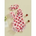 thumbnail image 4 of Yunliwuli Baby Girls Romper Bodysuit and Headband Strawberry/Flower/Cherry Print Fly Sleeve Frills Infant Jumpsuit Summer Clothes, 4 of 9