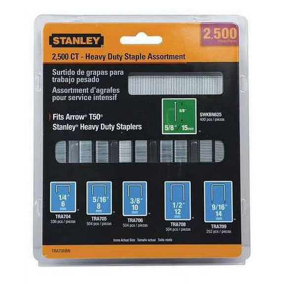 STANLEY Staple/Brad Asst,Narrow,27/64 TRA700BN, 2500 Count
