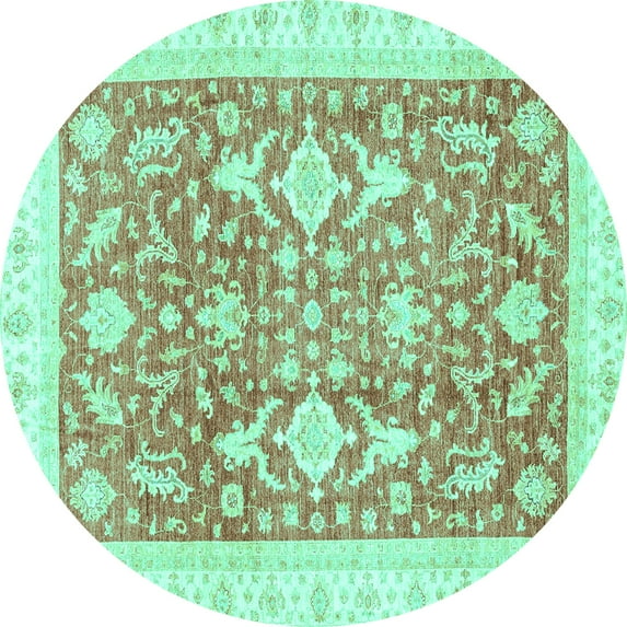 Ahgly Company Indoor Round Oriental Turquoise Blue Traditional Area Rugs, 6' Round