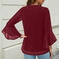 thumbnail image 3 of MIUOWANP Womens 3/4 Sleeves Sequin Tops Women's Solid Sparkling Bronzing Dressy Blouses Shirts Elegant Holiday Party Gathering Casual Loose Mesh Layered Flowy Tunic Tops Red S, 3 of 4