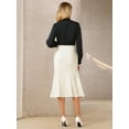 thumbnail image 5 of DARING DIVA Women Fishtail High Waist Belted Work Midi Mermaid Skirts XL White, 5 of 7