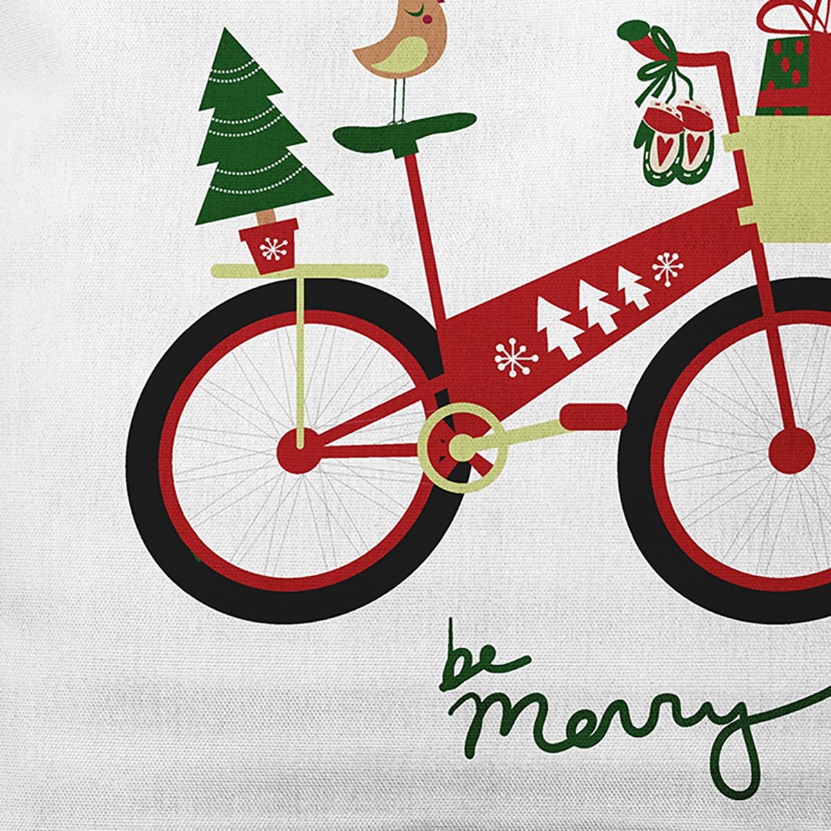 Simply Daisy Red Merry Bird Bike Christmas Polyester Lumbar Pillow, 14" x 20"