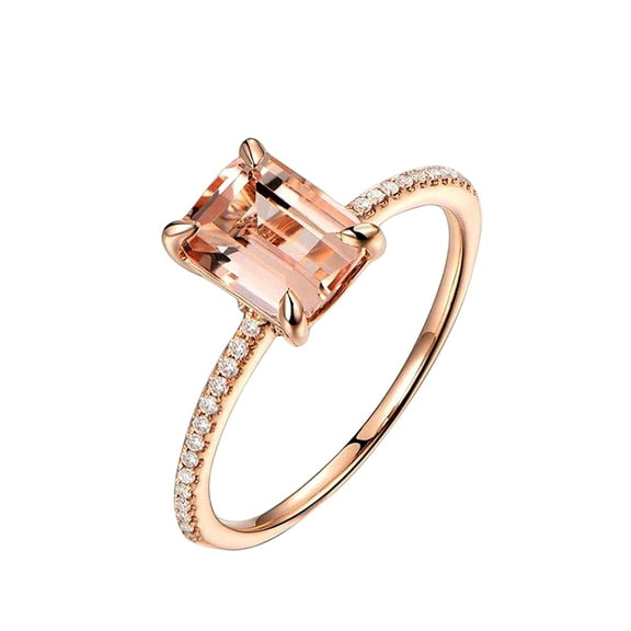 1.25 Carat Emerald Cut Real Morganite and Moissanite Engagement Ring Sterling Silver with 18k Gold Plating