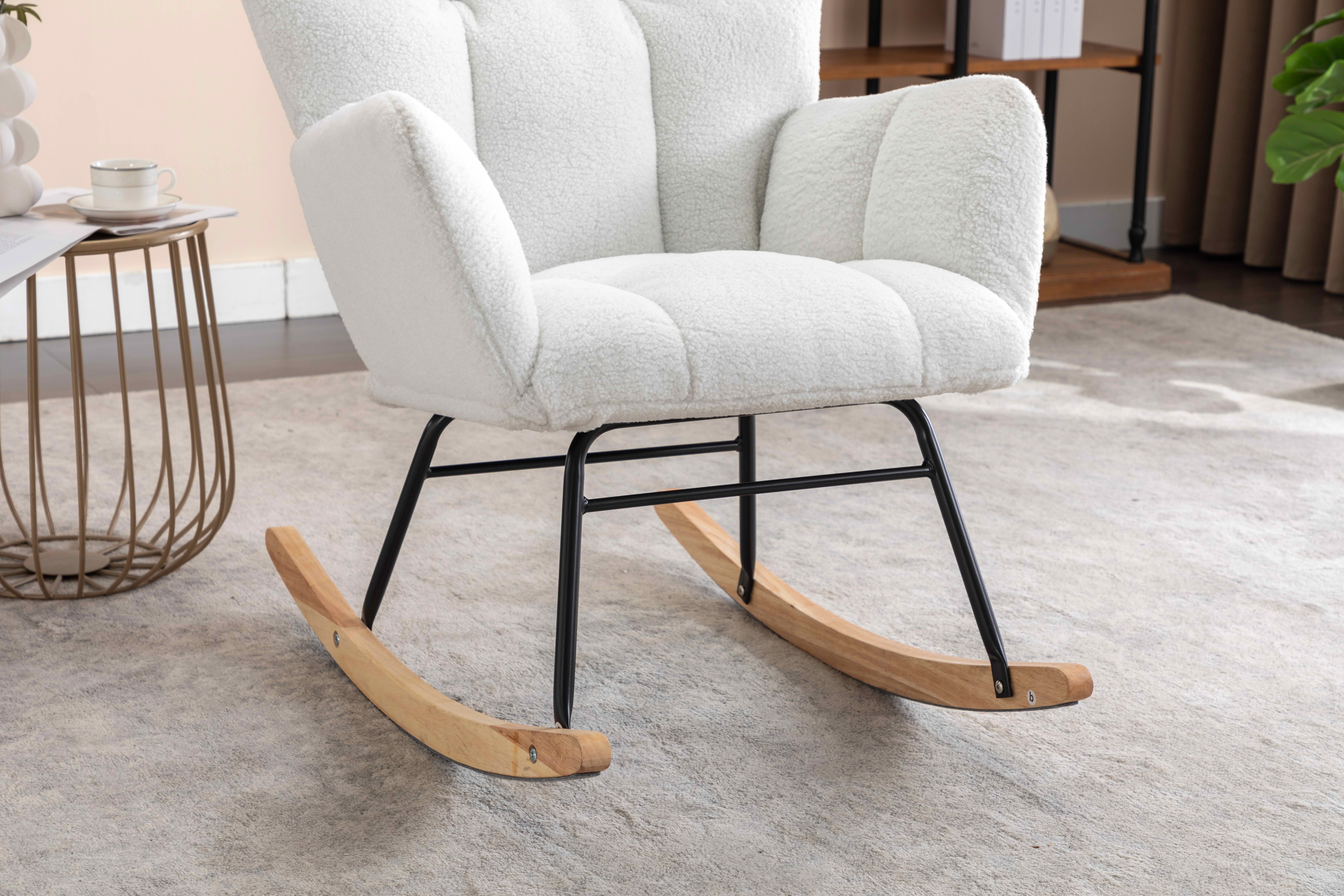 MAYEERTY Teddy Fabric Rocking Glider Nursery Chair, for Indoor Living Room, Ivory