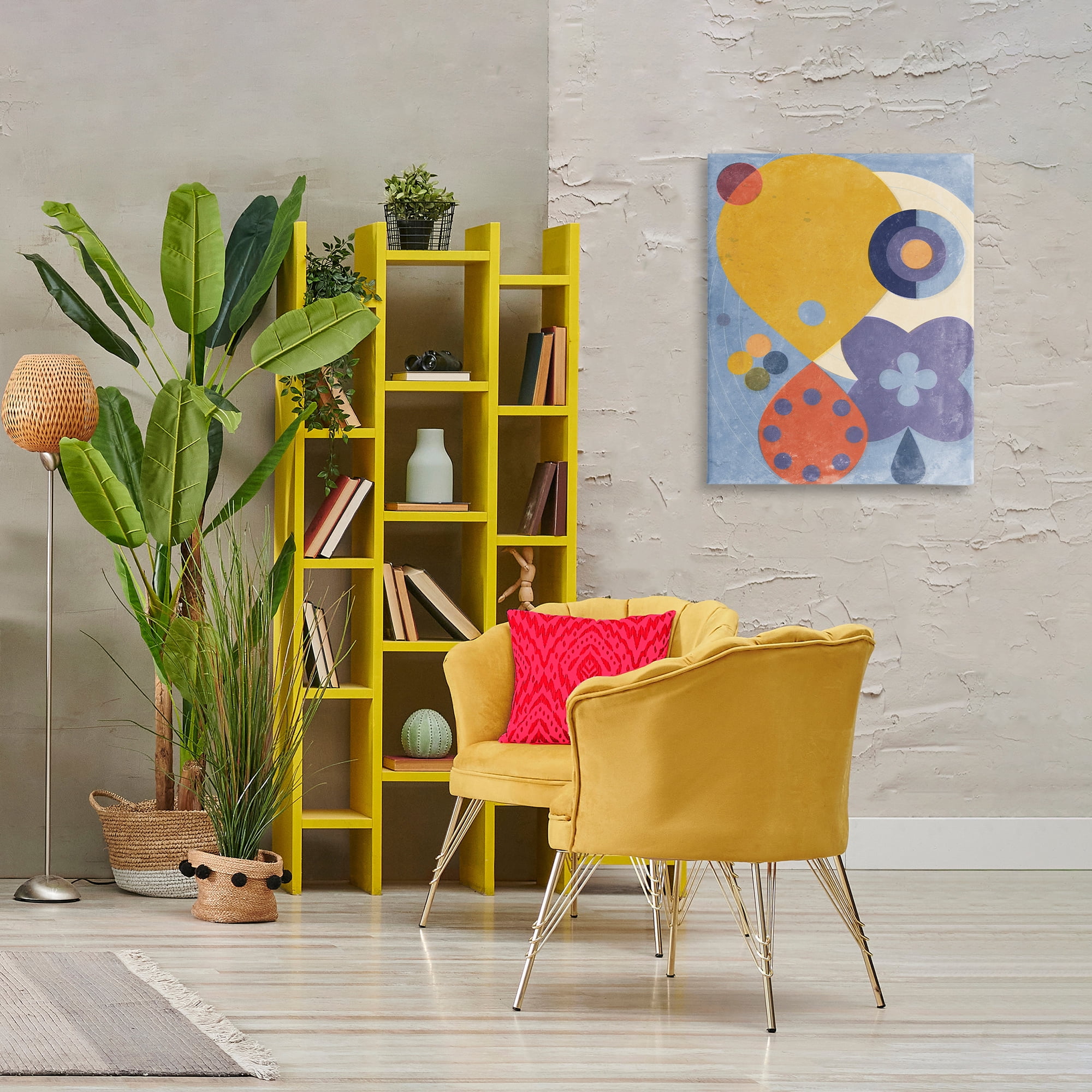 Stupell Industries Blue & Yellow Retro Abstract Painting Wrapped Canvas Art Print Wall Art, 24 x 30