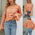 thumbnail image 5 of HGYCPP Women Long Sleeve Crop Top Striped Crochet Knit Pullover Loose Shirts Streetwear, 5 of 19
