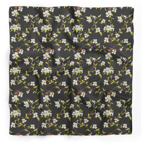 Bimba Black Leaves & White Flower Floral Printed Pure Silk Scarf For Hair Neck Head Bandanas For Women 40 x 40 Inches