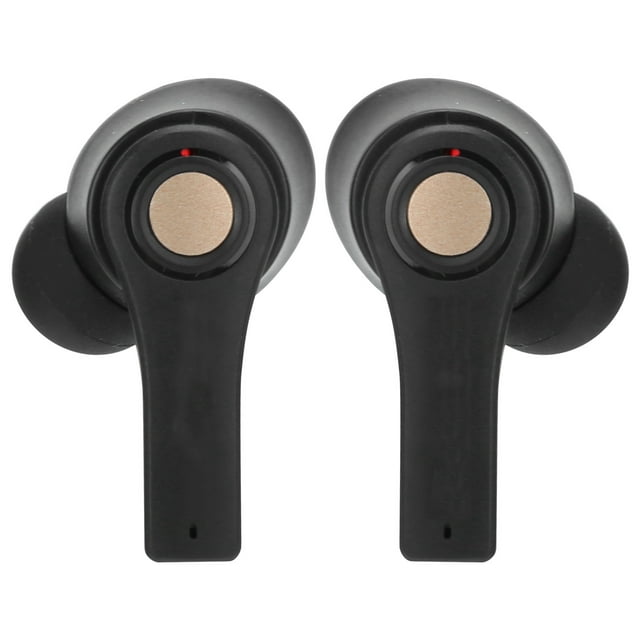 Sport Earphone Ts100 headset in black, designed for sports and entertainment, featuring HIFI stereo sound quality, ergonomic design, and sweat-proof functionality. Equipped with Bluetooth 5.0 for stable transmission and compatibility with various devices. Includes a charging compartment, two wireless earbuds, four headset covers, a Type-C charging cable, and a manual.