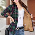 thumbnail image 3 of Skymirror Women Autumn Winter Plaid Print Shirt Coat Lapel Long Sleeve Pockets Single Breasted Jacket Thick Fleece Lining Casual Outerwear, 3 of 8