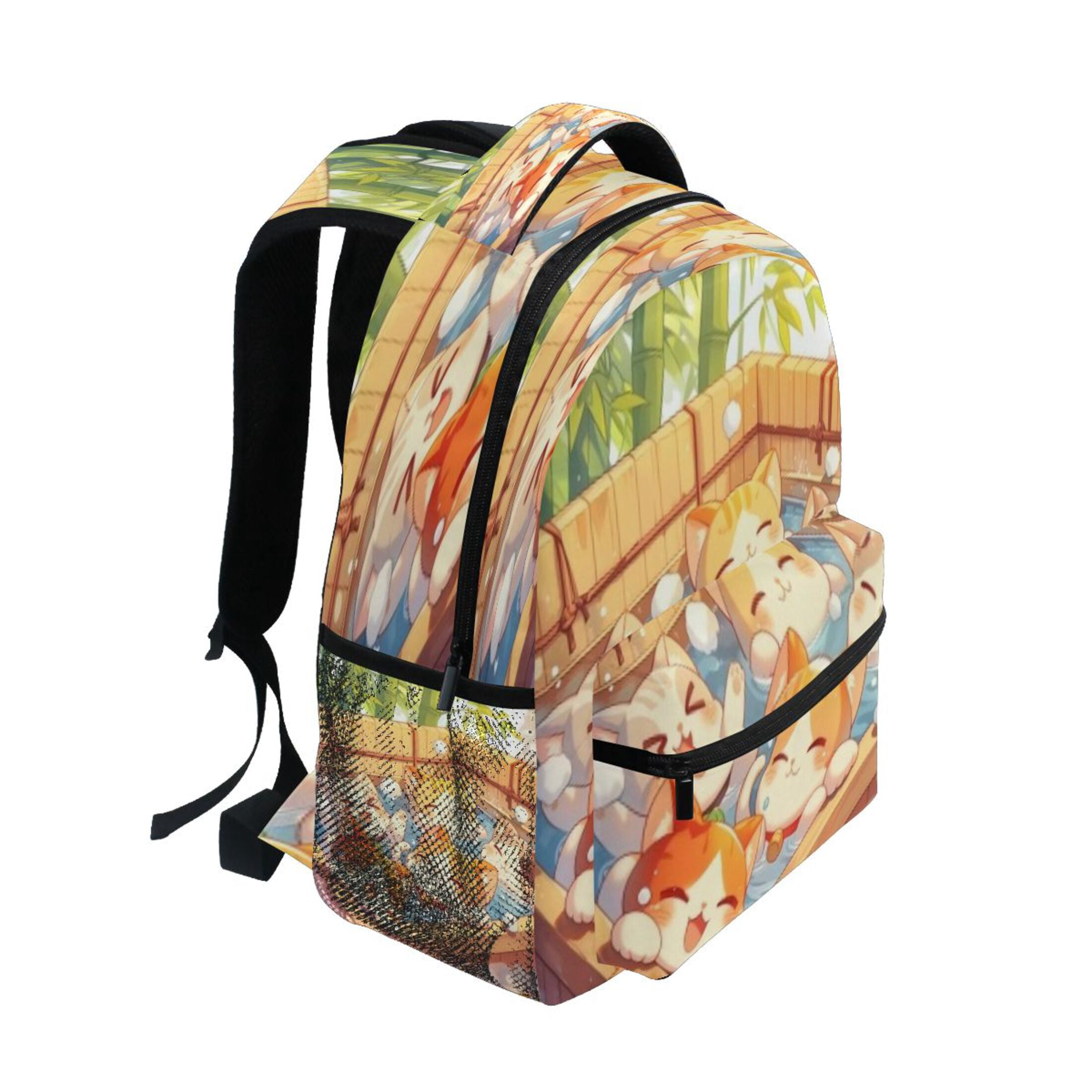 DIXRUYEE Backpack Schoolbag Onsen Cats Bubbles Pattern 15L/18L 2-SIZE