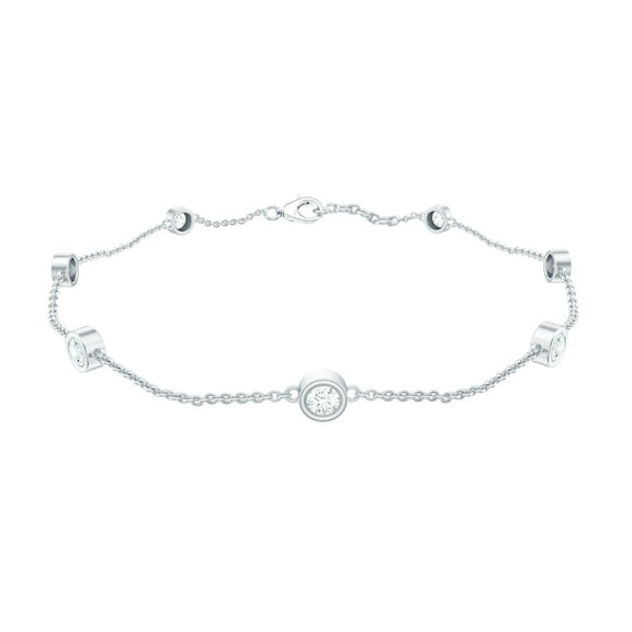 Rosec Jewels Lab Created Diamond 7 Stone Station Bracelet Chain - (EF-VS Grade) Bezel Diamond Bracelet for Valentines, 925 Sterling Silver, 7.0 inches