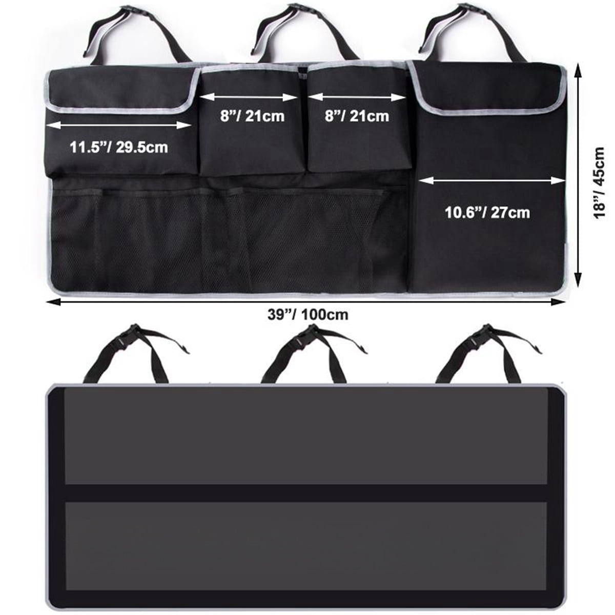 Trunk Hanging Organizer, Backseat Bag, Car Interior Accessories with 4 Pockets & 2 Mesh Pouches for Groceries, Will Provide More Storage Trunk Space for SUV, Jeep, MPVs