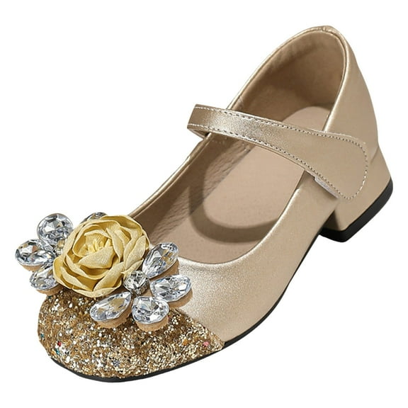 Gubotare Heels for Girls Closed Toe Girls Dress Shoes Comfort Low Heel Outdoor Dress Party Shoes (Gold,Big Kids 3)