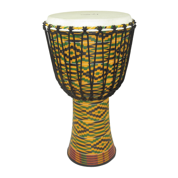 12 FIBERGLASS ROPE TUNED DJEMBE KENTE FINISH