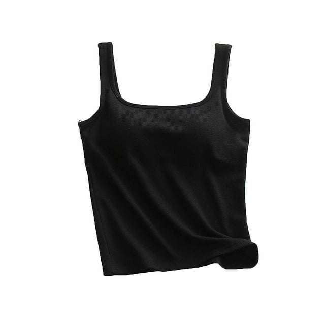 Timegard Womens Tank Tops Built in Bras Square Neck Solid Color Comfy Undershirts Basic Camis Tops