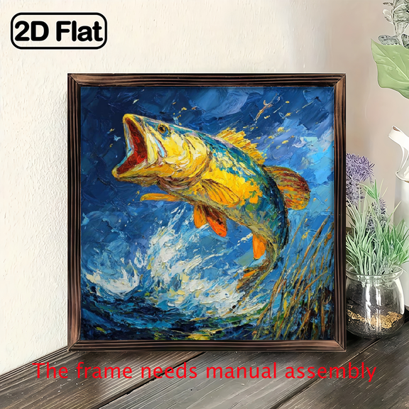 Wooden Framed Canvas Painting Leaping Fish in Blue Ocean Art Prints Wall For Bedroom Living Room Home Decor Nautical Canvas Print Poster Picture With Framed Ready to Hang Gift.