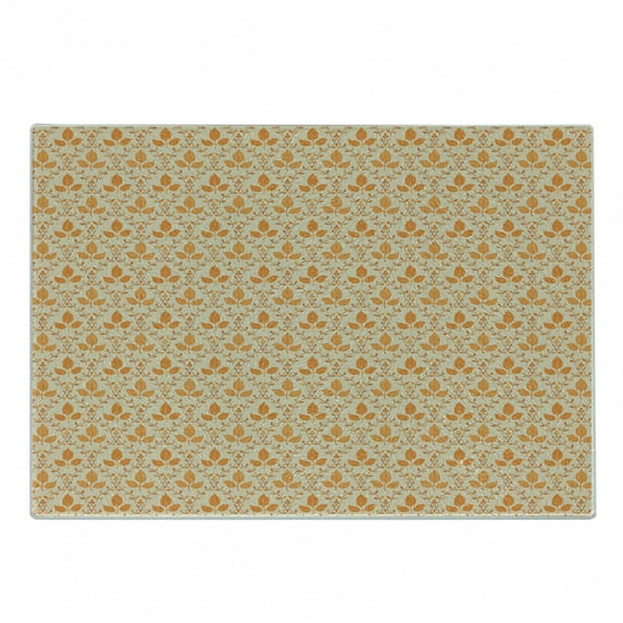 Orange and Beige Cutting Board, Pattern with Foliage of Deciduous Trees Autumn Season Forest, Decorative Tempered Glass Cutting and Serving Board, Small Size, Orange Beige, by Ambesonne