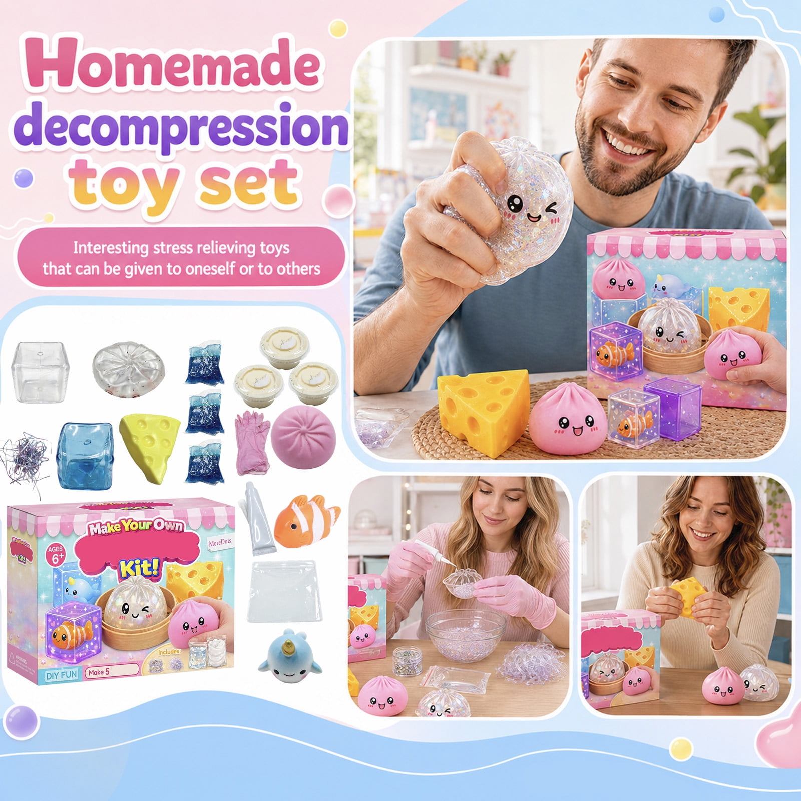 MInHoues DIY Stress Toy Kit Make Your Own Squishy Toy Slow Rising DIY Squeeze Set Creative Craft Kit Sensory Decompression Gift for Kids Adults