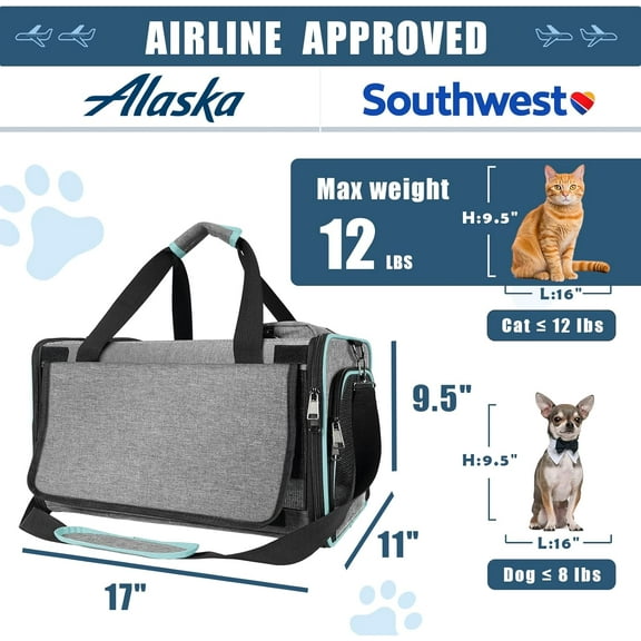 TSA Approved Soft-Sided for Travel Under- Cabin Small Dog 17x11x9.5