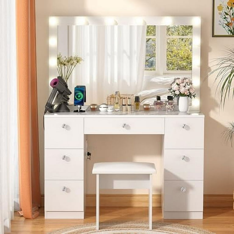 Furniture of america louise white vanity outlet with stool