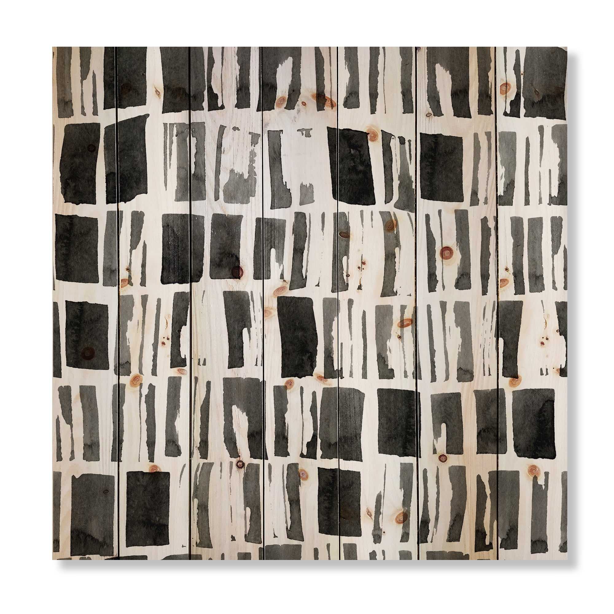Designart 'Abstract Black and White Bricks' Modern Print on Natural Pine Wood