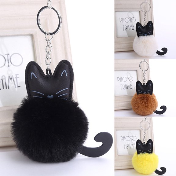 Naierhg Artificial Fur Fluffy Cat Key Ring Keychain Fashion Jewelry Bag Hang Accessories