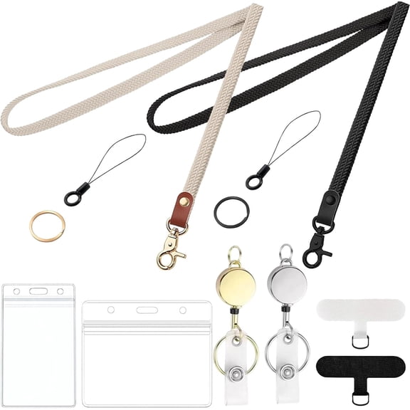 2 Sets Stretchy Lanyard for ID Badges and Keys, Thin Neck Strap with Waterproof Card Holder