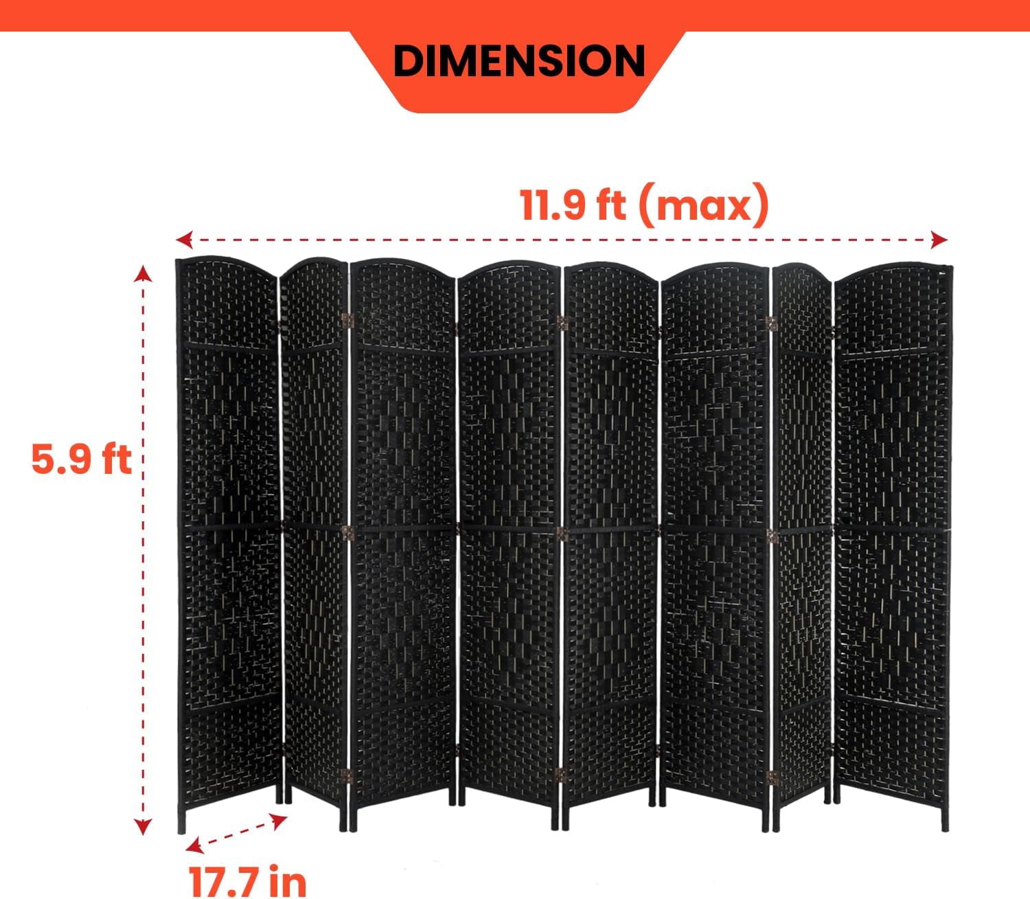 Dkelincs Room Dividers Folding Privacy Screen 8 Panel Portable Wooden Partition Screen, Black