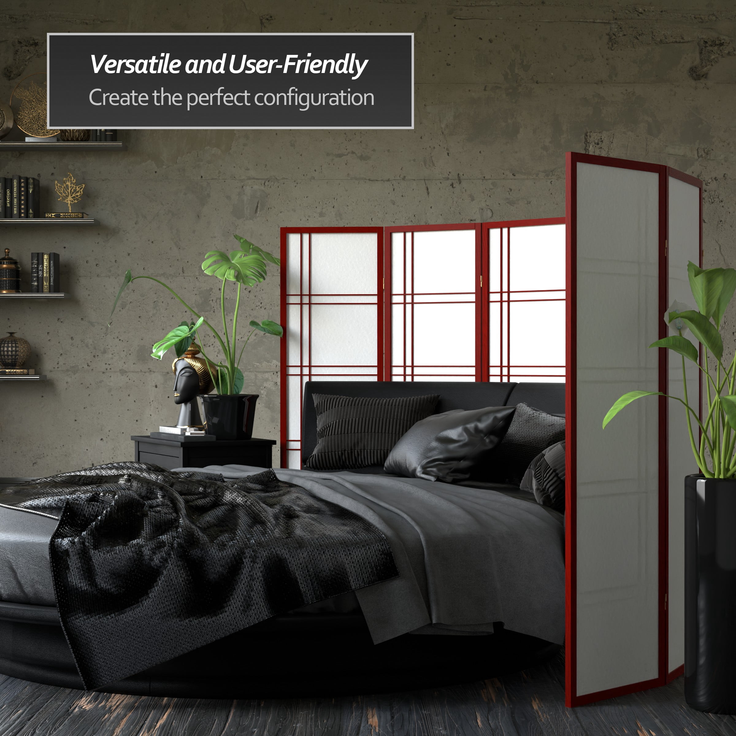 5 ft. Japanese Style Shoji Screen Room Divider with Double Cross Lattice - Rosewood - 4 Panel Folding