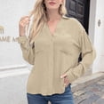 thumbnail image 1 of Blusa de Seda de Hielo ANGGREK de Manga Larga Cuello en V y Botones Color Puro para Mujer, 1 of 6