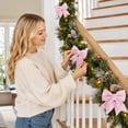 thumbnail image 5 of 6 Pcs Pink Glitter Bows For Christmas Ornament, Hanging Festive Bows For Garland & Wreath Home Xmas Arrangement, 5 of 6