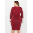 thumbnail image 5 of Women's Plus Size V-neck Knee-length Three-quarter Sleeve Dress Shinning with Lotus Leaf 1X-5X, 5 of 7